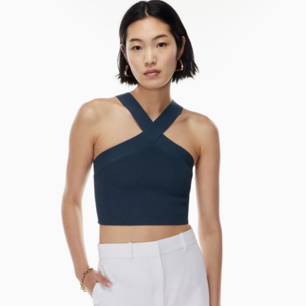 BABATON sculpt knit criss cross cropped tank
